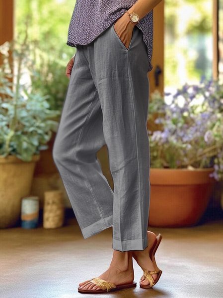 Dalia | Linen Trousers with Turned-Up Hem