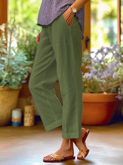 Dalia | Linen Trousers with Turned-Up Hem
