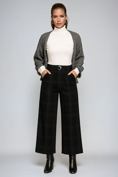 Women's Trousers | High Waist & Wide Legs in Check