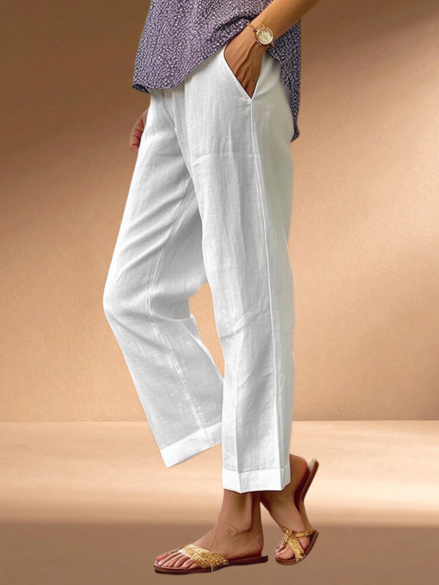Dalia | Linen Trousers with Turned-Up Hem