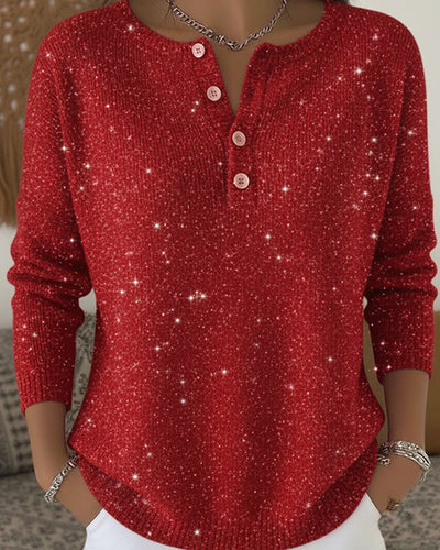 Long Sleeve Round Neck Sweater with Buttons